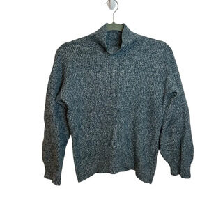 Club Monaco Blue and White Wool Blend Marled Mock Neck Sweater